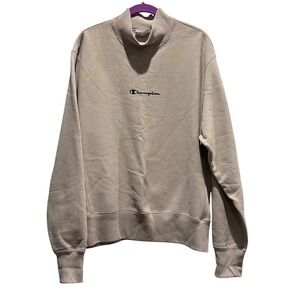 Champion Reverse Weave Mock Neck Sweatshirt Women's Medium Beige Pullover Fall